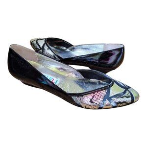 Vintage Vaneli Black Patent Leather & Snakeskin Patchwork Wedges - Size 9N - Mad